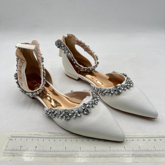 XYD White Pointed Toe D'Orsay Wedding Flat Sandals Sparkly Rhinestones Dress Sho - Picture 4 of 8